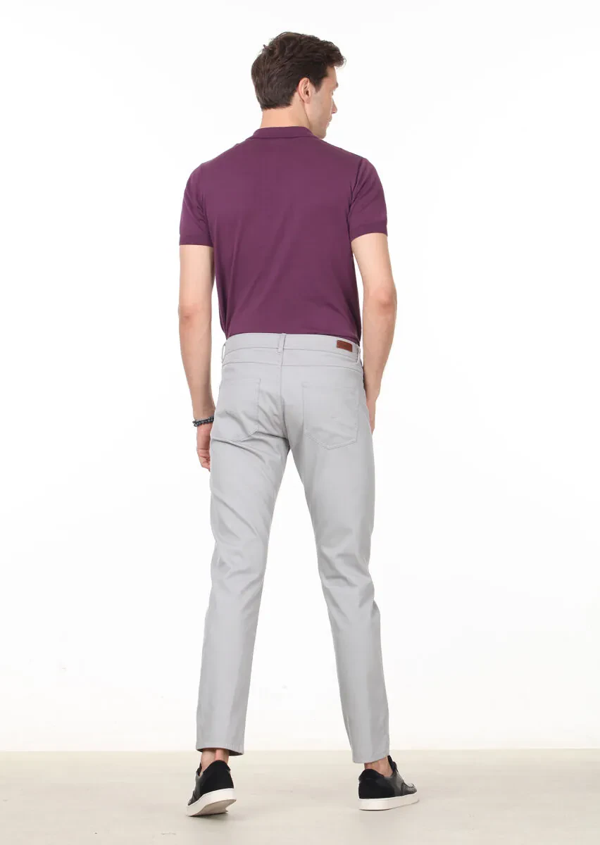 Beige Weaving Slim Fit Casual 100% Cotton Trousers - 4