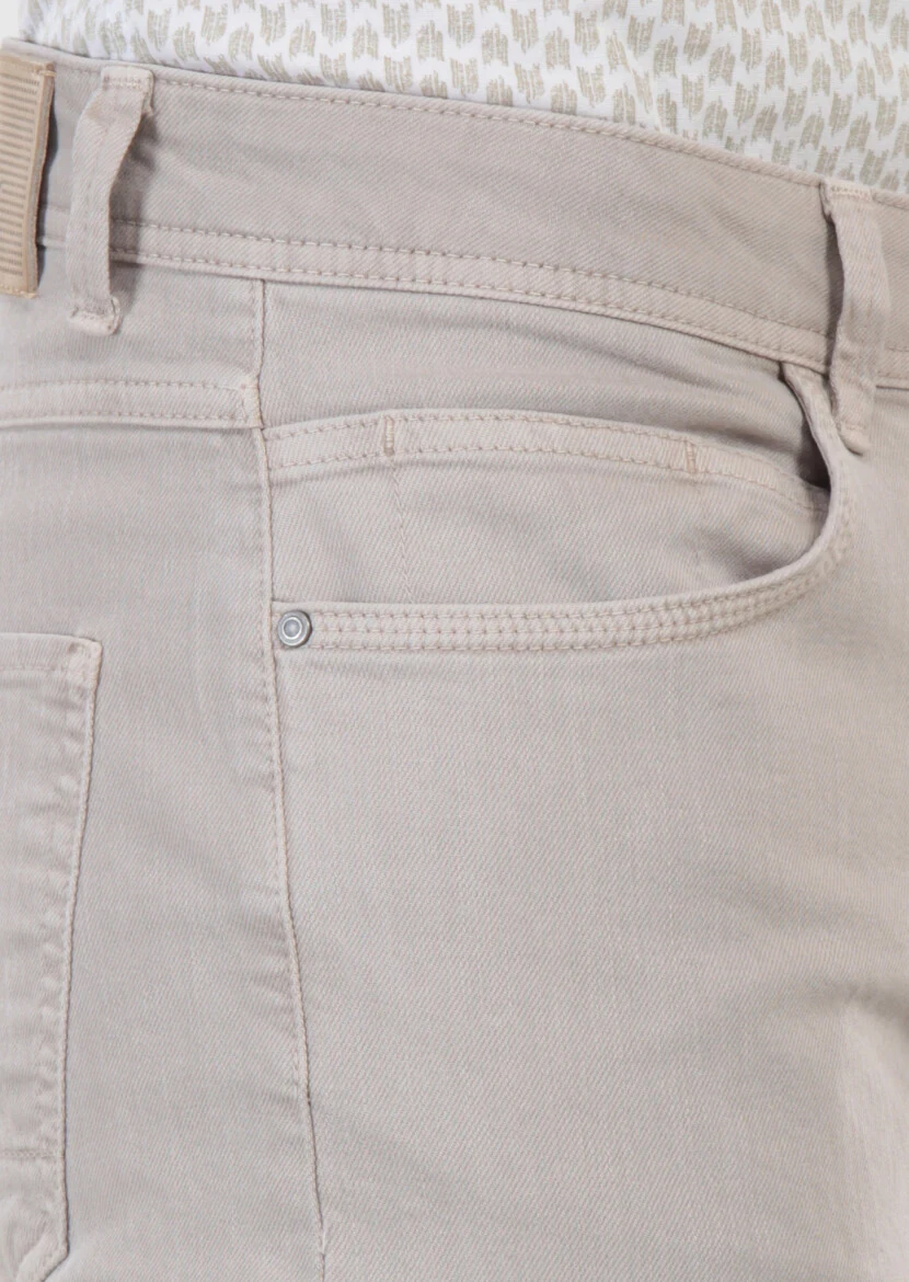 Beige Weaving Slim Fit Casual Cotton Blended Trousers - 5