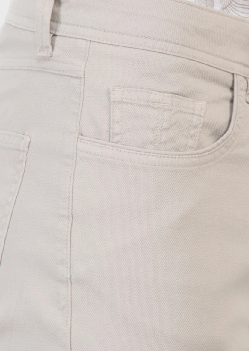 Beige Weaving Slim Fit Casual Cotton Blended Trousers - 5