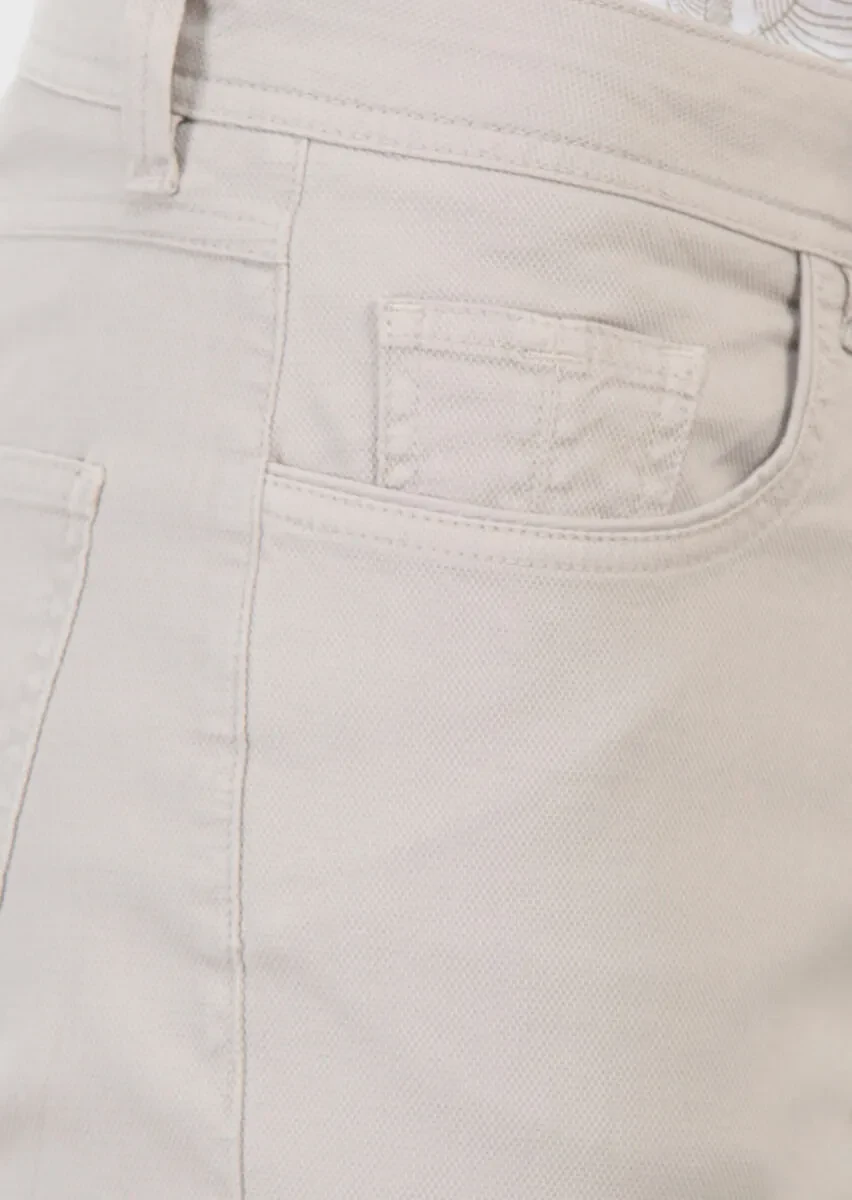 Beige Weaving Slim Fit Casual Cotton Blended Trousers - 5