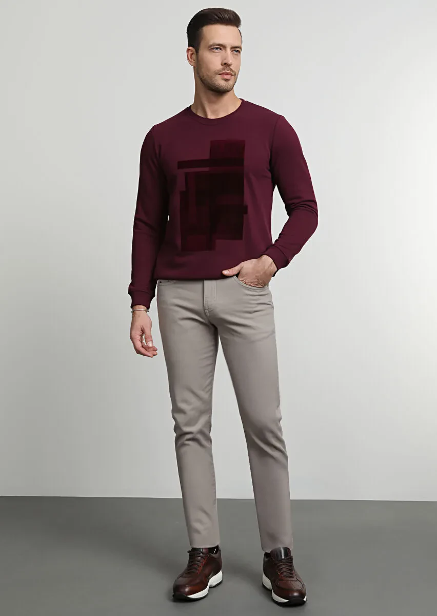 Beige Weaving Slim Fit Casual Cotton Blended Trousers - 3