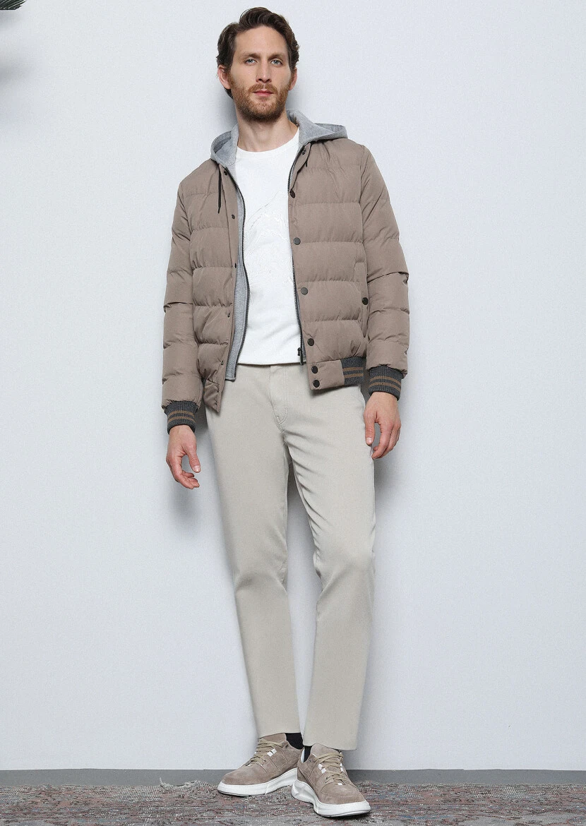 Beige Weaving Slim Fit Casual Cotton Blended Trousers - 3