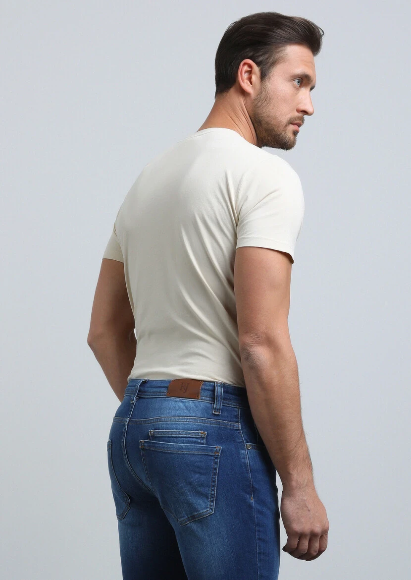 Bej Baskılı %100 Pamuk T-Shirt - 5