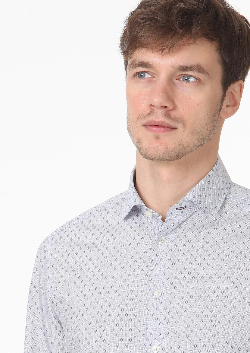 Bej Baskılı Regular Fit Dokuma Casual %100 Pamuk Gömlek - 2