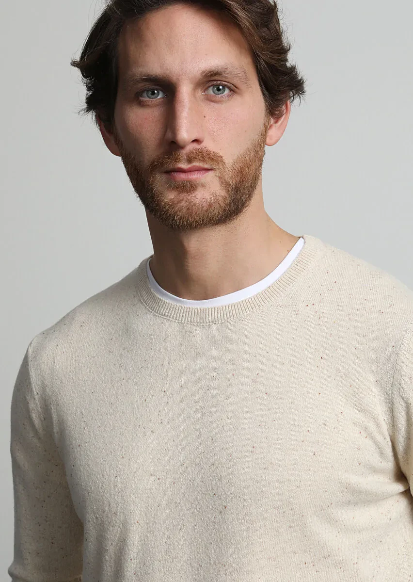 Bej Bisiklet Yaka Düz Örgü İpek Karışımlı Triko Kazak - 2