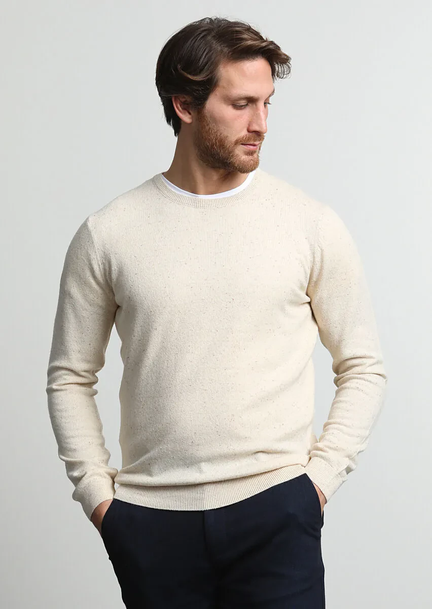 Bej Bisiklet Yaka Düz Örgü İpek Karışımlı Triko Kazak - 3