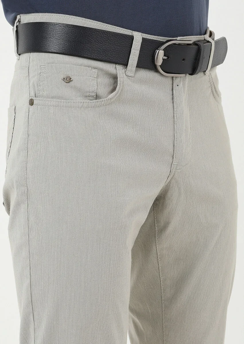 Bej Çizgili Dokuma Slim Fit Casual Pamuk Karışımlı Pantolon - 2