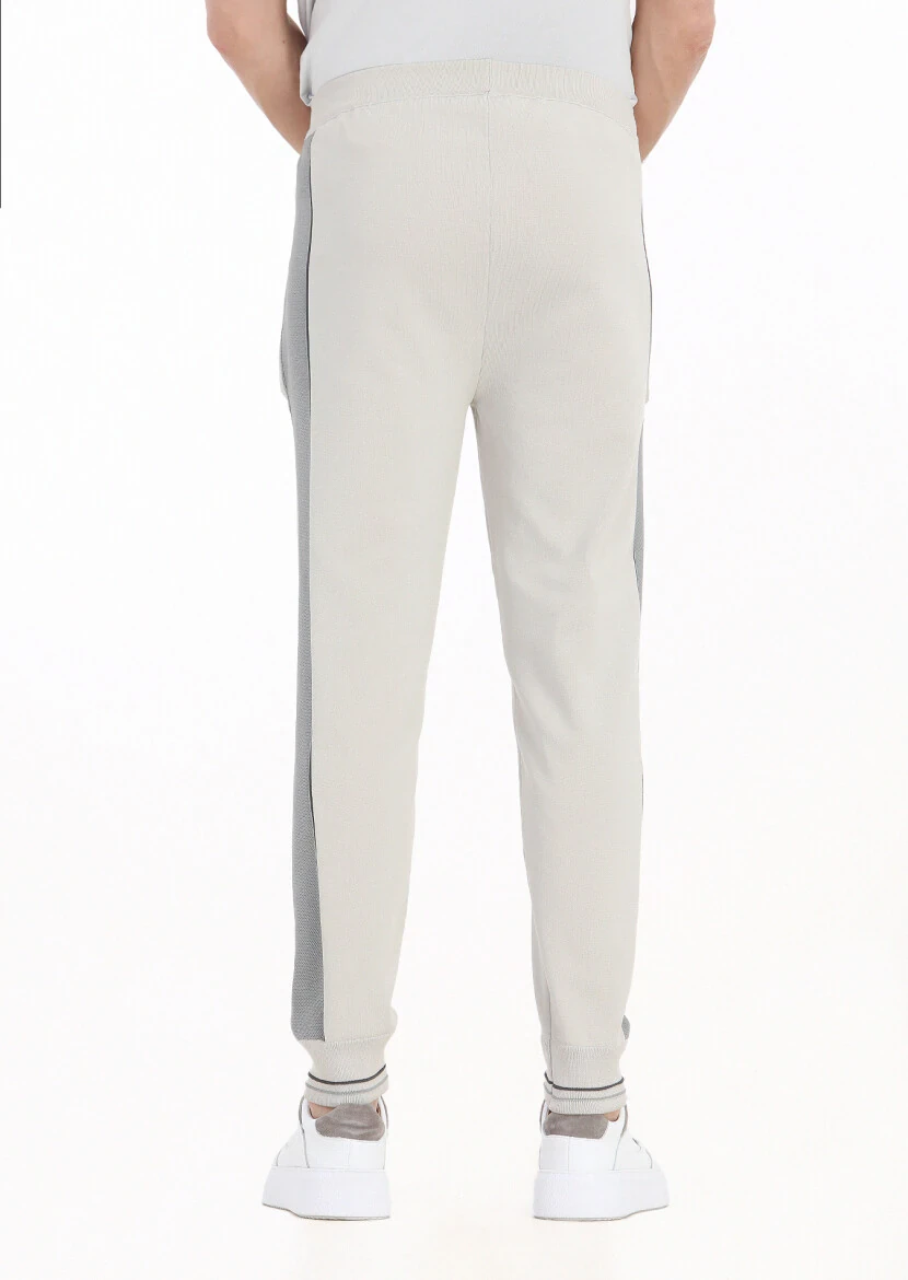 Bej Çizgili Örme Jogging Fit Casual Trıko Pantolon - 4