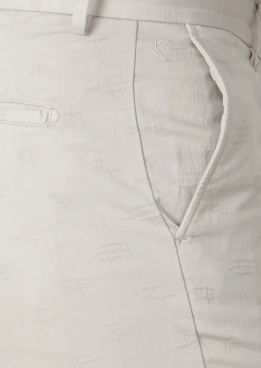 Bej Desenli Dokuma Slim Fit Casual Pamuk Karışımlı Pantolon - 3