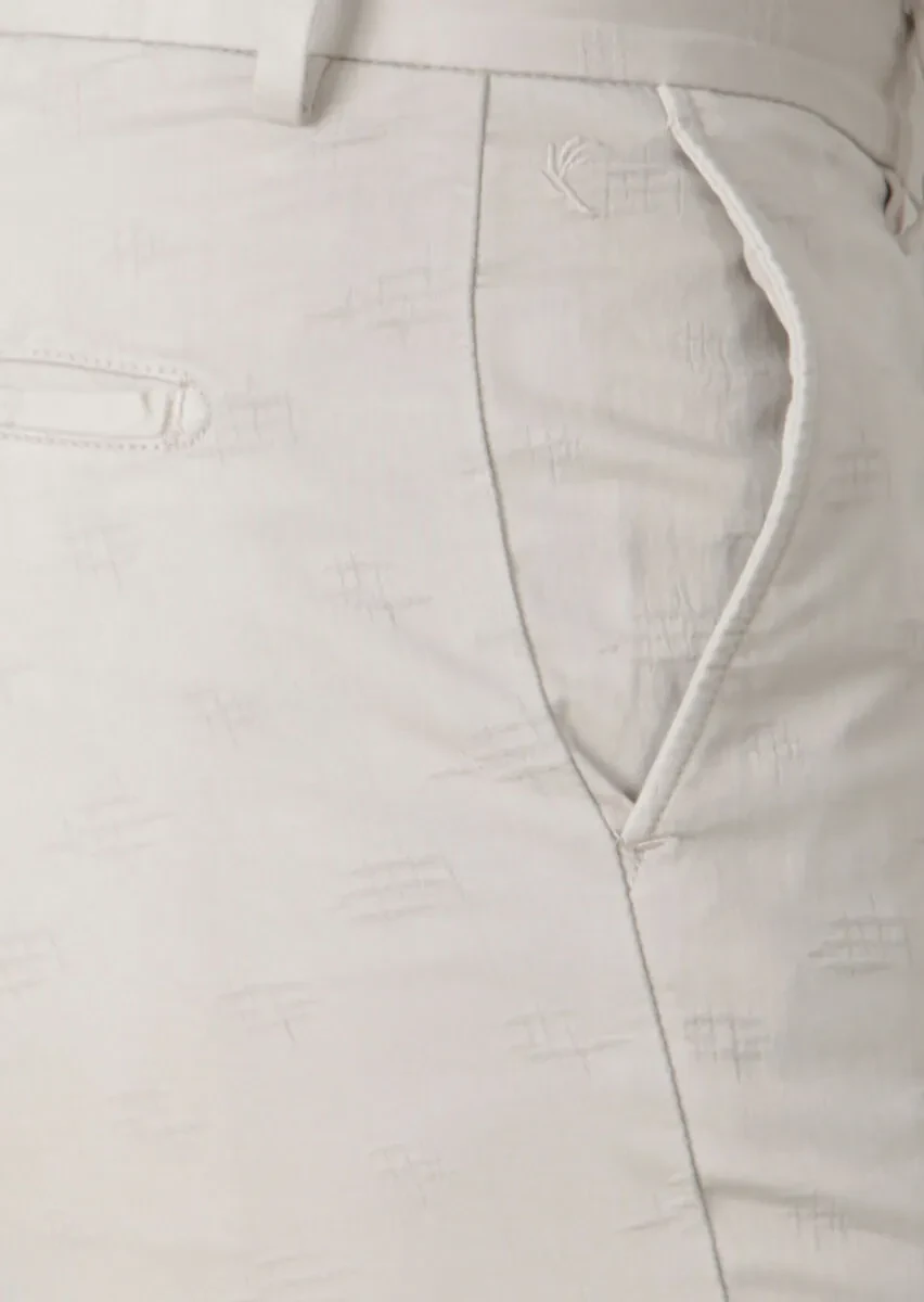 Bej Desenli Dokuma Slim Fit Casual Pamuk Karışımlı Pantolon - 3