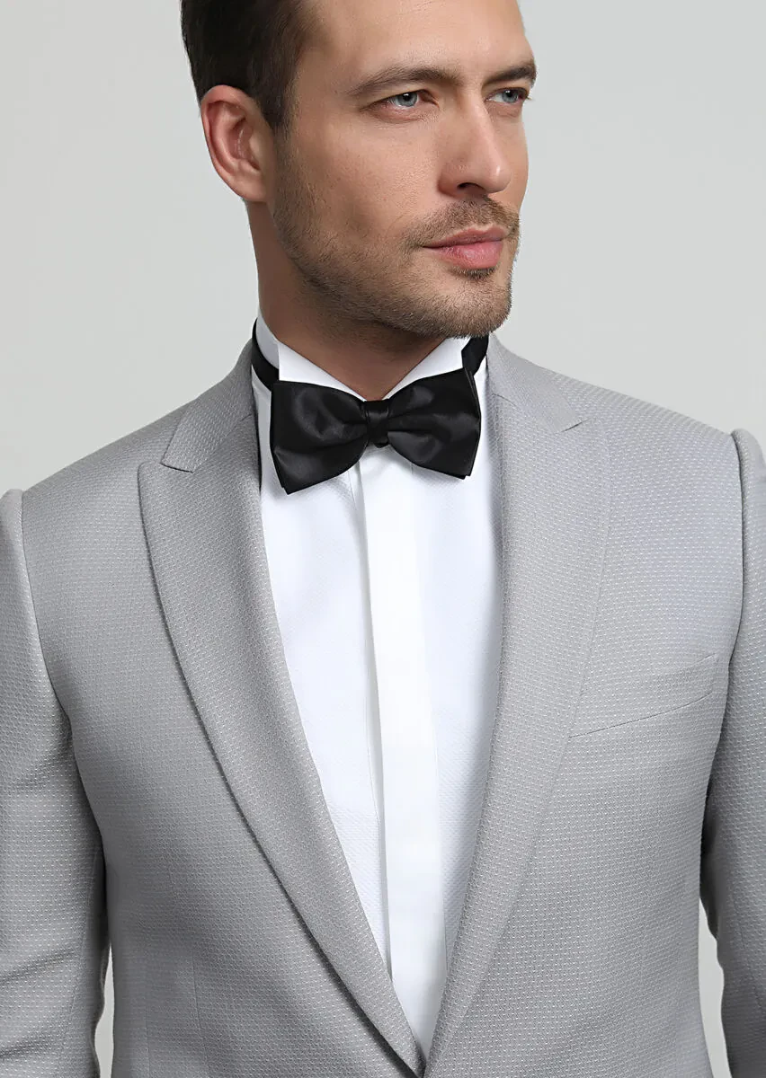 Bej Desenli Fashion Slim Fit Kruvaze Yaka Dokuma Smokin Takım Elbise - 2