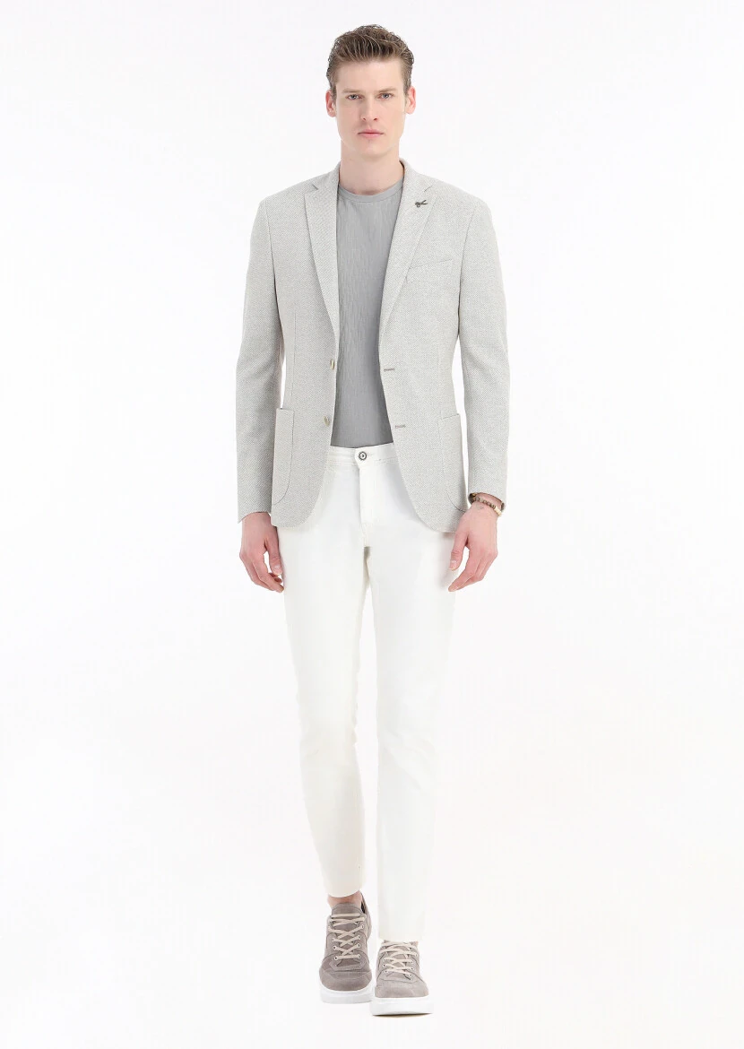 Bej Desenli Shirt Shoulder Slim Fit %100 Pamuk Örme Ceket - RAMSEY