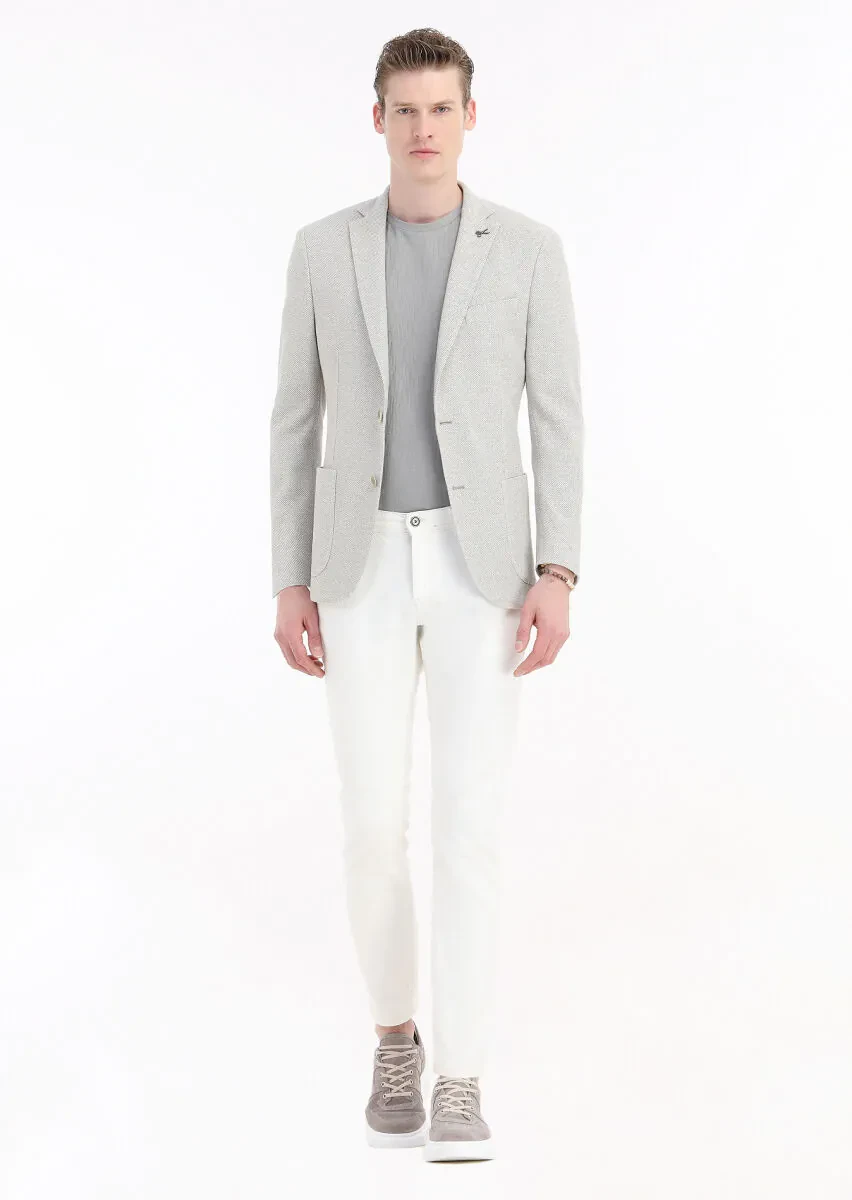 Bej Desenli Shirt Shoulder Slim Fit %100 Pamuk Örme Ceket - 1