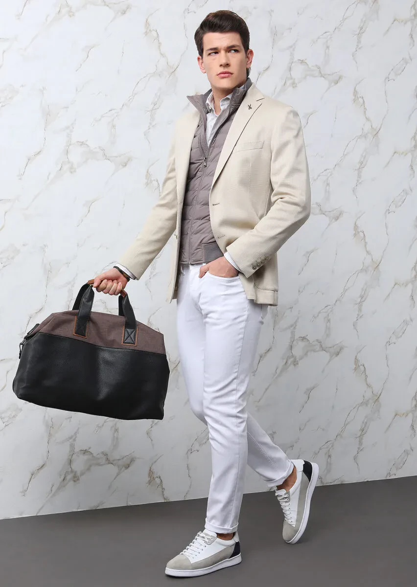 Bej Desenli Shirt Shoulder Slim Fit Pamuk Karışımlı Örme Ceket - 3