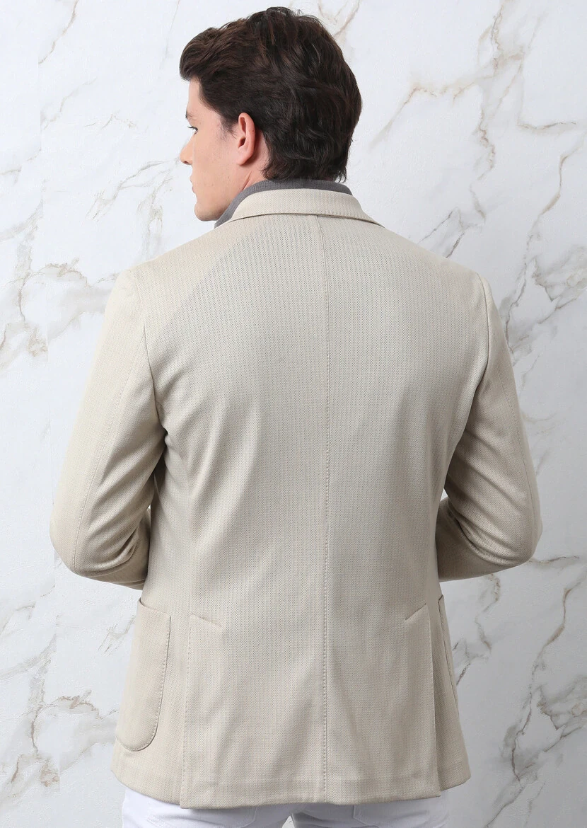 Bej Desenli Shirt Shoulder Slim Fit Pamuk Karışımlı Örme Ceket - 5