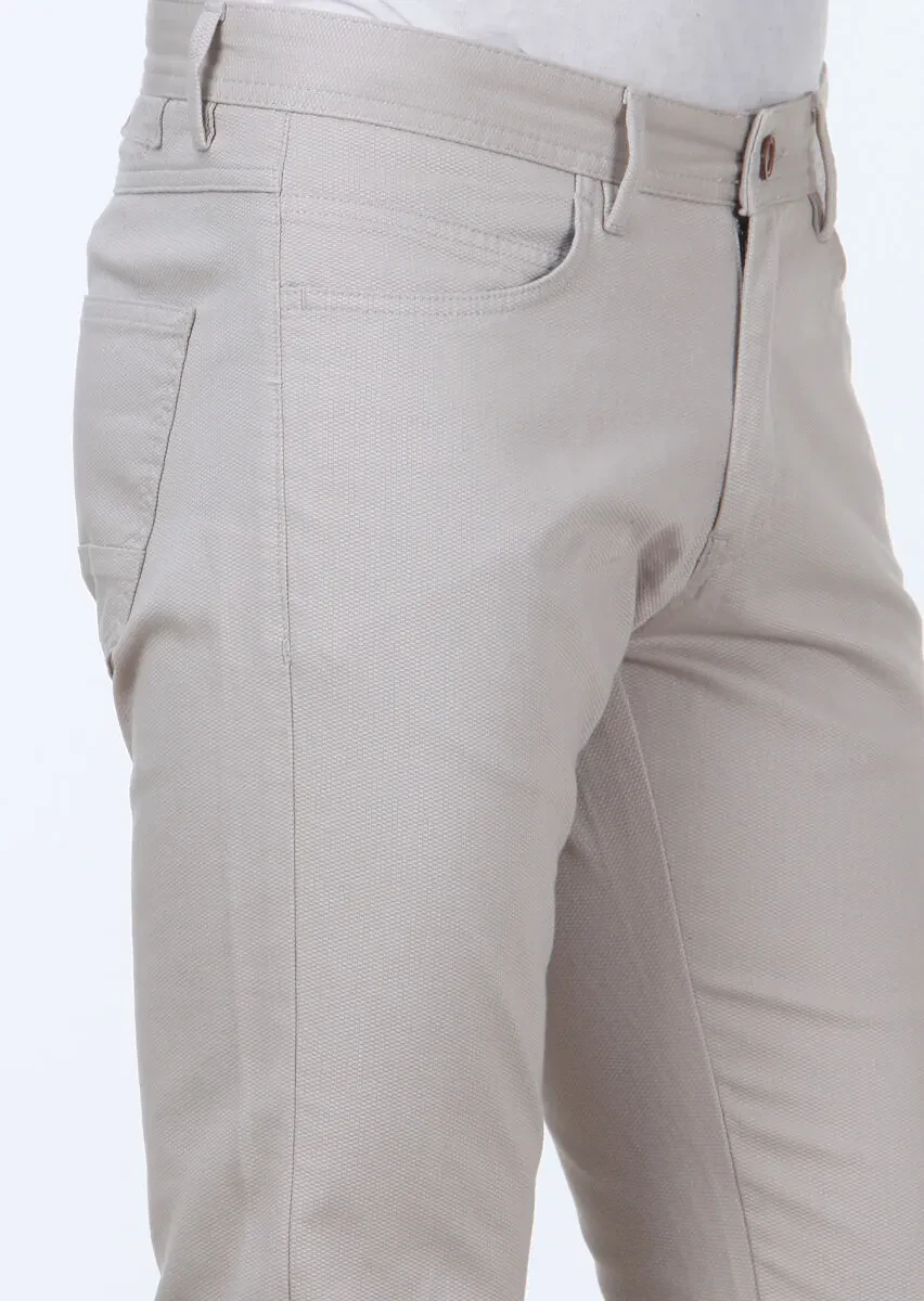 Bej Dokuma Slim Fit Casual Pamuk Karışımlı Pantolon - 3
