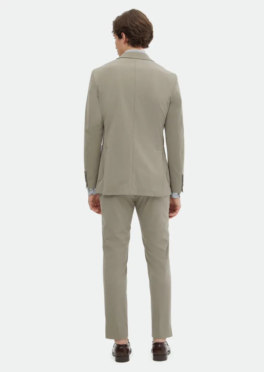 Bej Düz Comfort Fit Örme Takım Elbise - 5