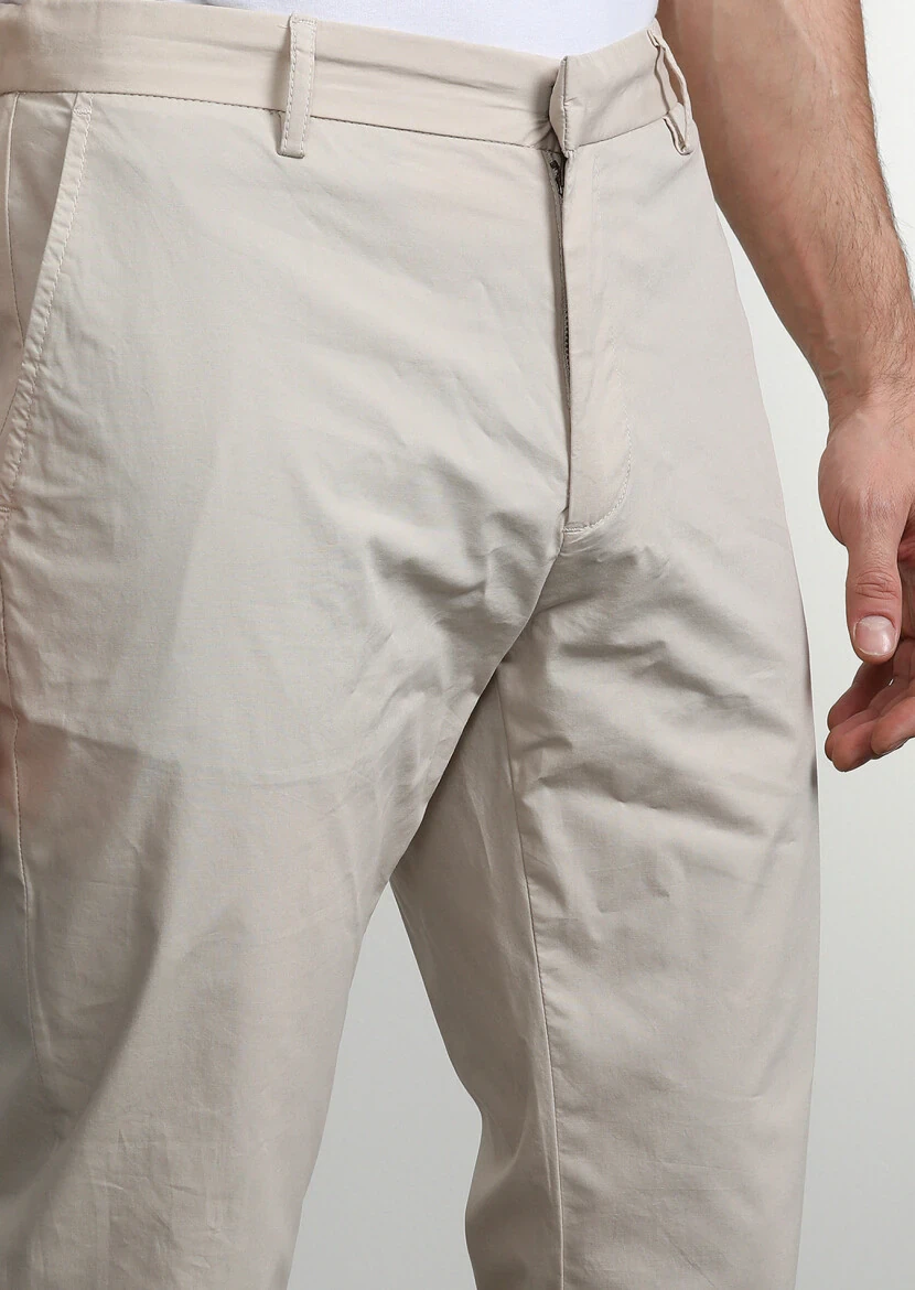 Bej Düz Dokuma Jogging Fit Casual Pamuk Karışımlı Pantolon 