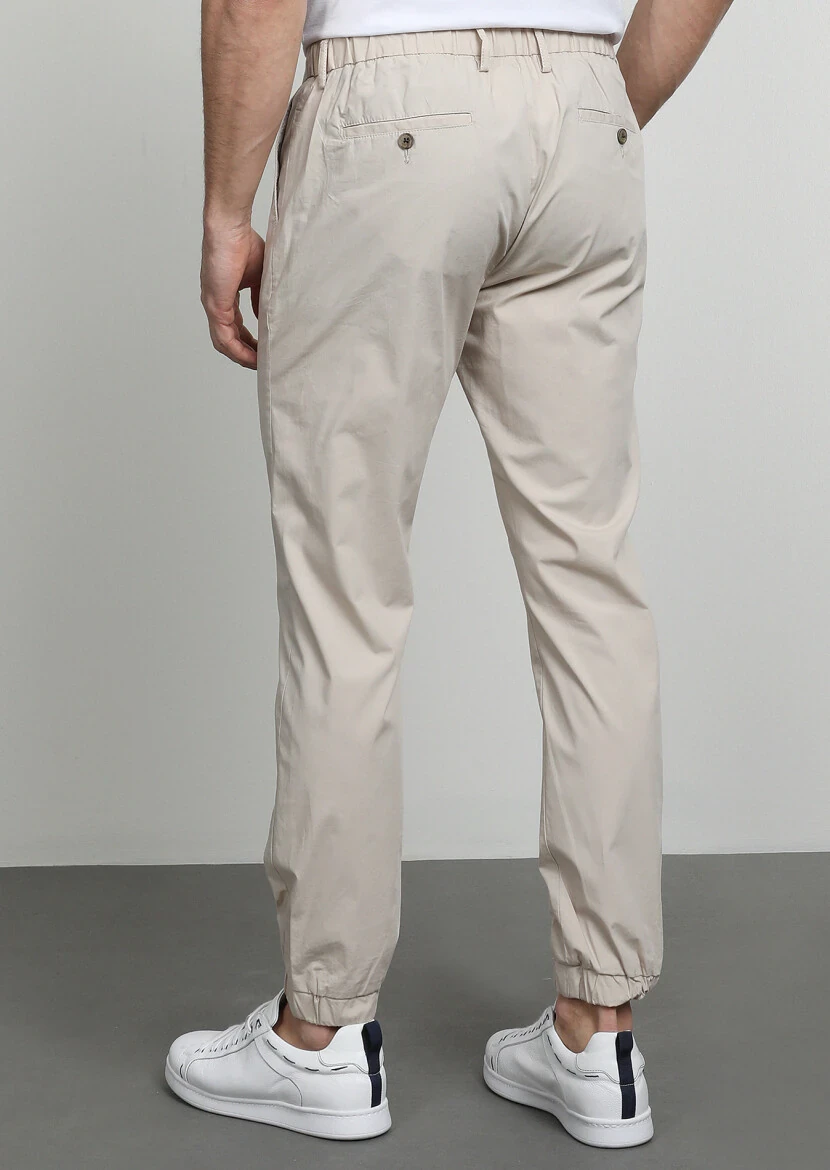 Bej Düz Dokuma Jogging Fit Casual Pamuk Karışımlı Pantolon - 4