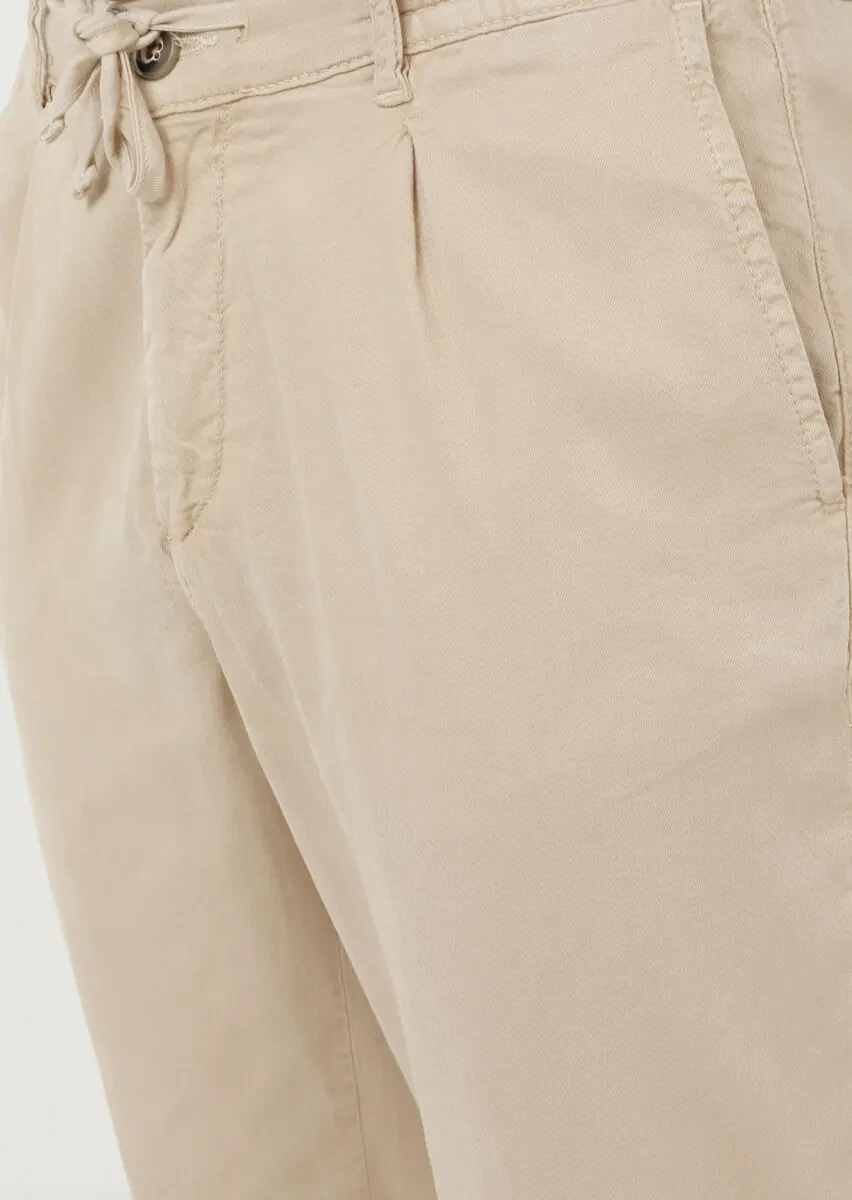 Bej Düz Dokuma Jogging Fit Casual Pamuk Karışımlı Pantolon - 3