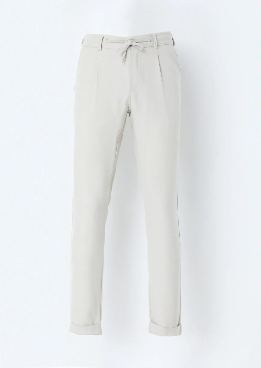 Bej Düz Dokuma Jogging Fit Casual Pantolon - 1