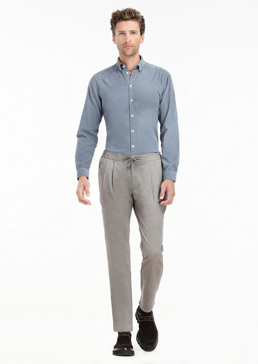 Bej Düz Dokuma Jogging Fit Casual Pantolon 