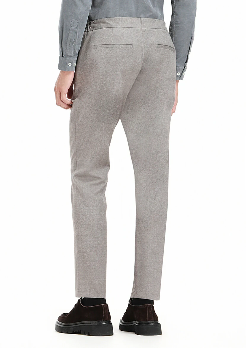 Bej Düz Dokuma Jogging Fit Casual Pantolon - 4