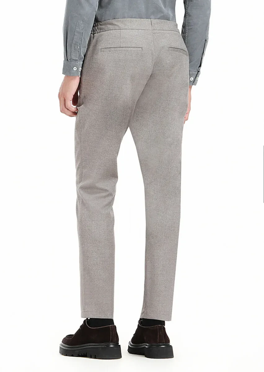 Bej Düz Dokuma Jogging Fit Casual Pantolon - 4