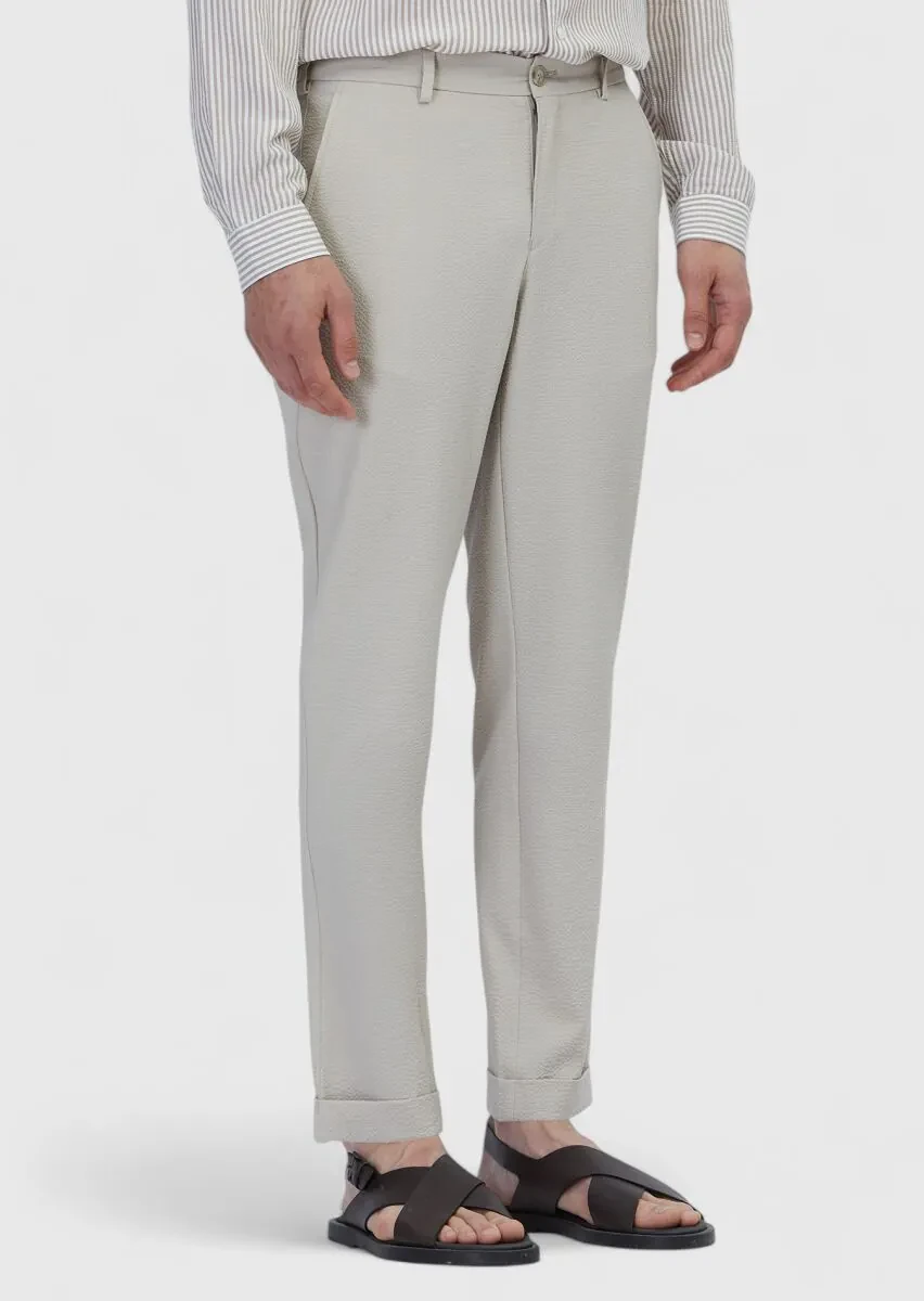 Bej Düz Dokuma Jogging Fit Casual Pantolon - 2