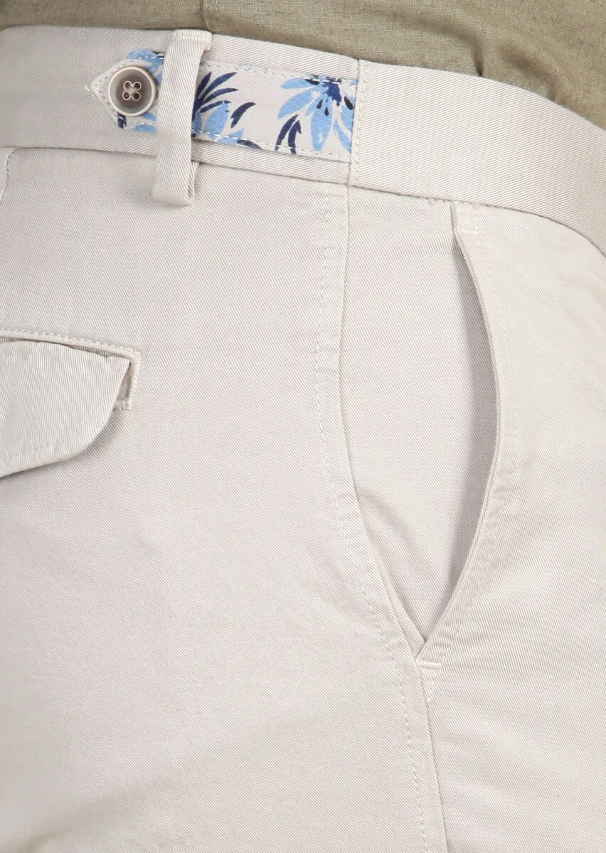 Bej Düz Dokuma Regular Fit Casual Pamuk Karışımlı Bermuda - 3