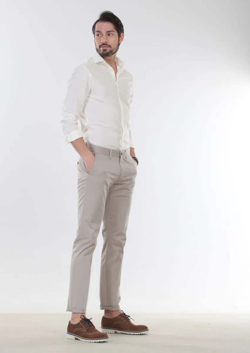 Bej Düz Dokuma Regular Fit Casual Pamuk Karışımlı Pantolon - 4