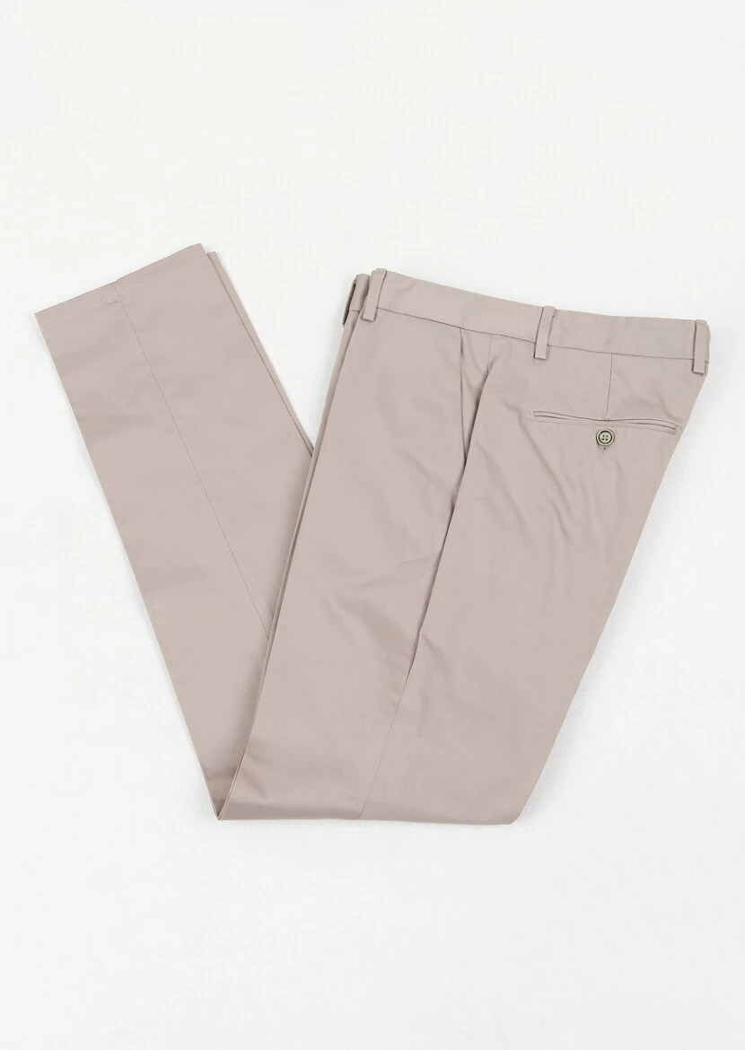 Bej Düz Dokuma Regular Fit Casual Pamuk Karışımlı Pantolon - 1