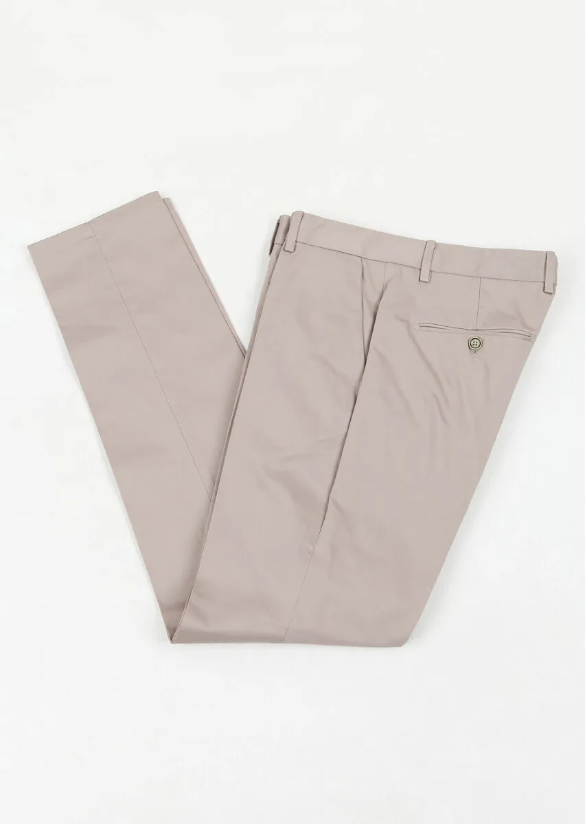 Bej Düz Dokuma Regular Fit Casual Pamuk Karışımlı Pantolon - 1