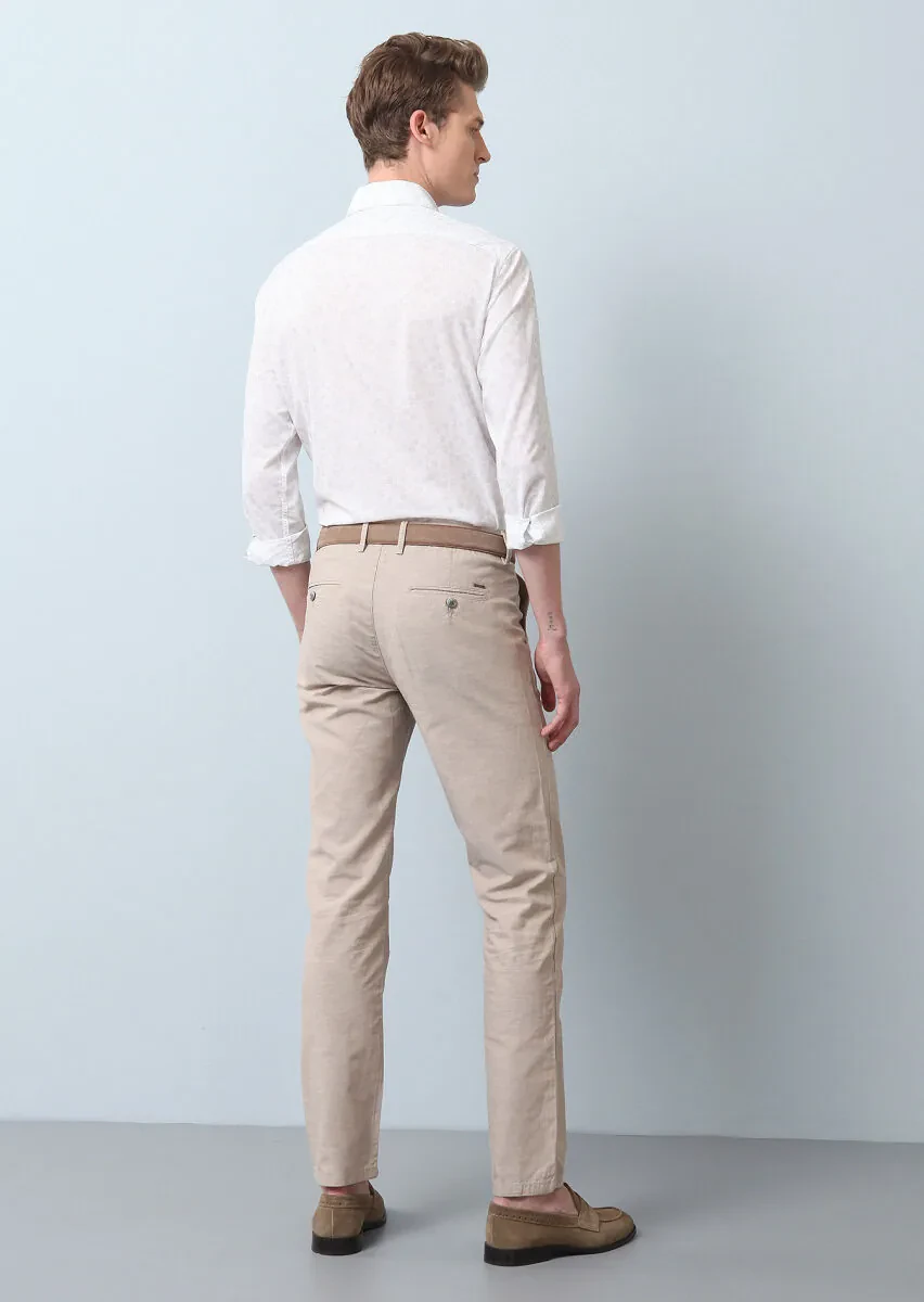 Bej Düz Dokuma Regular Fit Casual Pamuk Karışımlı Pantolon - 5