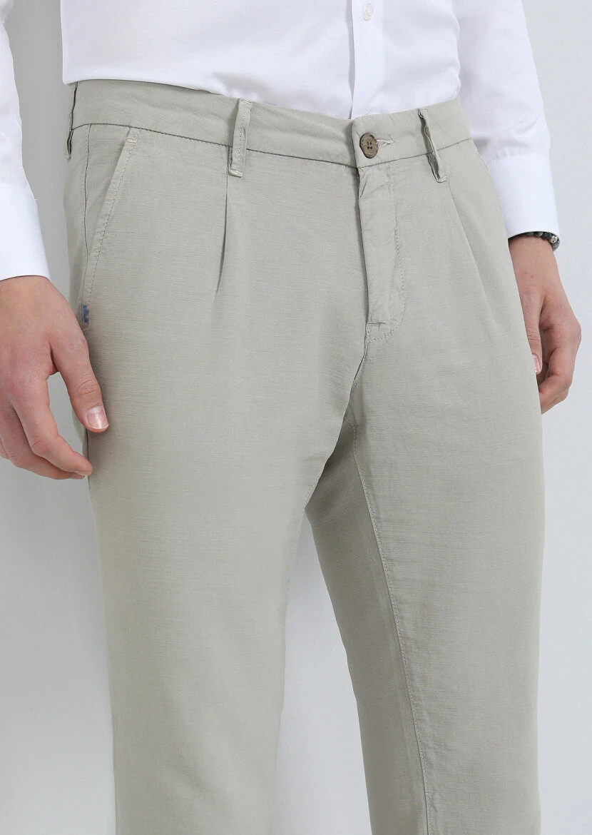 Bej Düz Dokuma Regular Fit Casual Pamuk Karışımlı Pantolon - 3