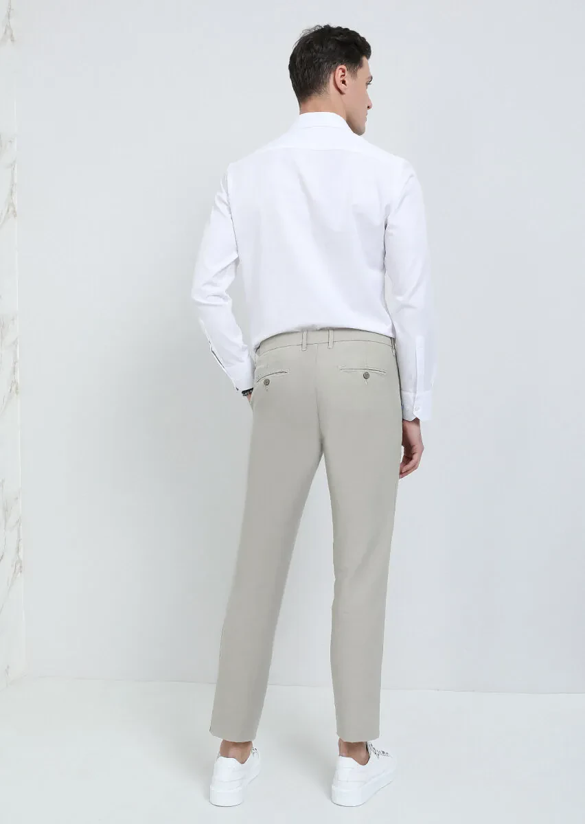Bej Düz Dokuma Regular Fit Casual Pamuk Karışımlı Pantolon - 5