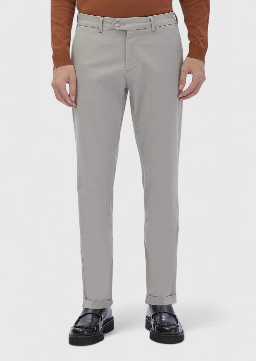 Bej Düz Dokuma Regular Fit Casual Pamuk Karışımlı Pantolon - RAMSEY