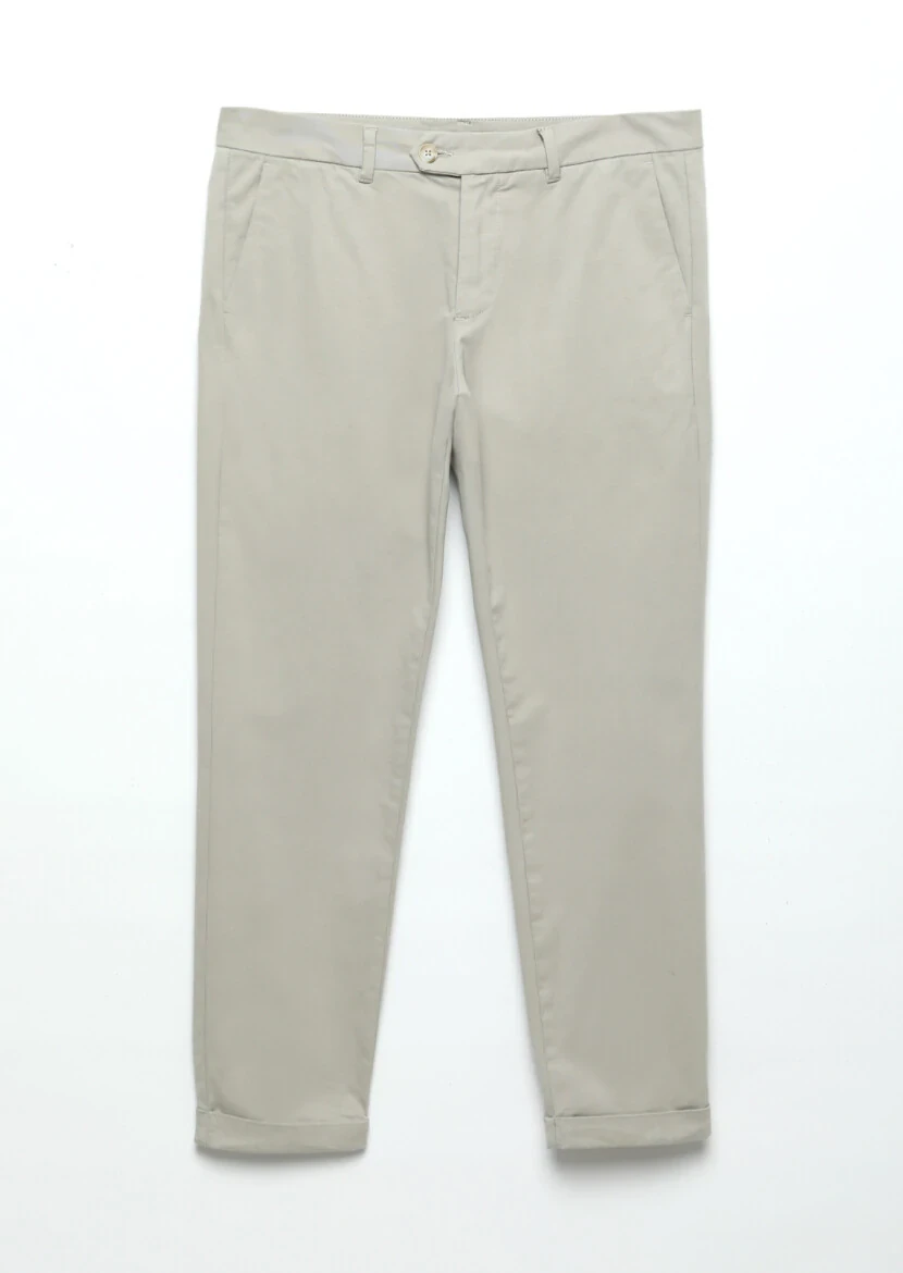 Bej Düz Dokuma Regular Fit Casual Pamuk Karışımlı Pantolon - 6