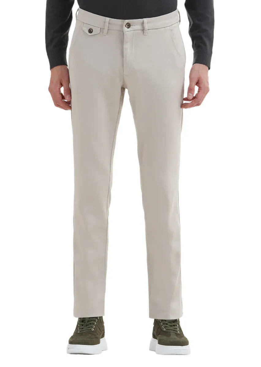 Bej Düz Dokuma Regular Fit Casual Pantolon - 2