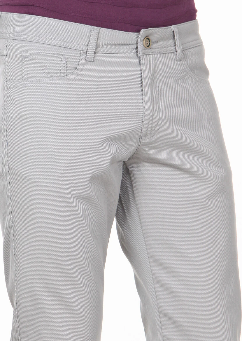 Bej Düz Dokuma Slim Fit Casual %100 Pamuk Pantolon - 3