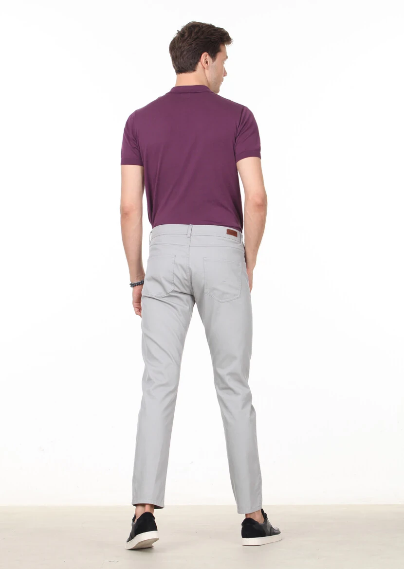 Bej Düz Dokuma Slim Fit Casual %100 Pamuk Pantolon - 4