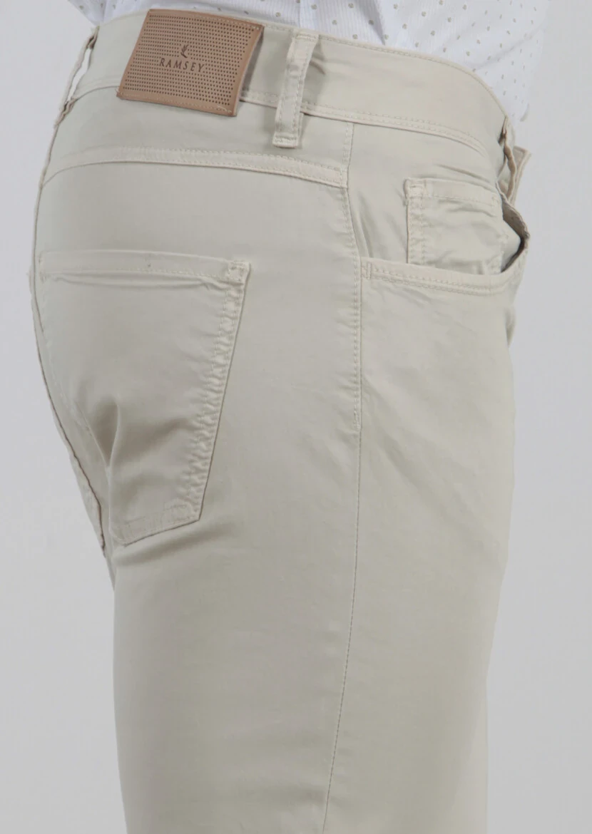 Bej Düz Dokuma Slim Fit Casual Pamuk Karışımlı Pantolon - 3