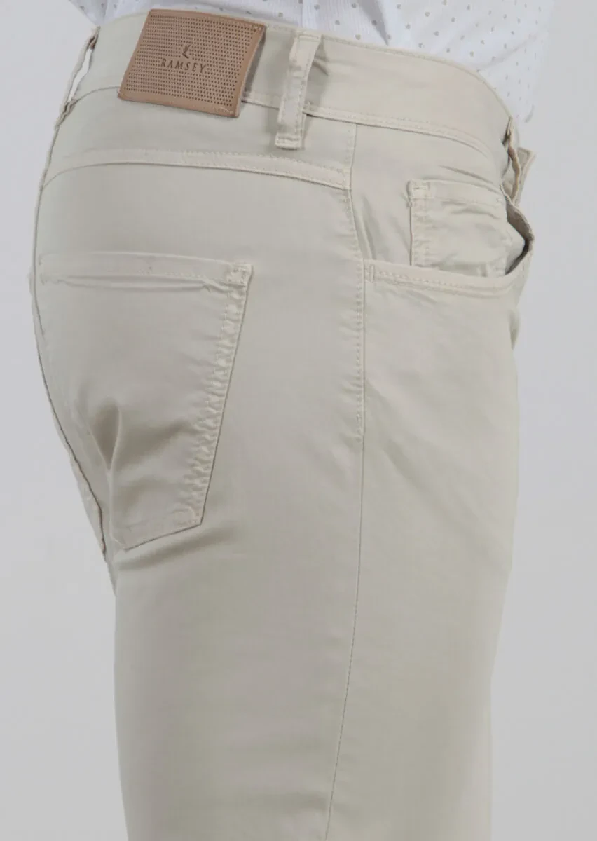 Bej Düz Dokuma Slim Fit Casual Pamuk Karışımlı Pantolon - 3