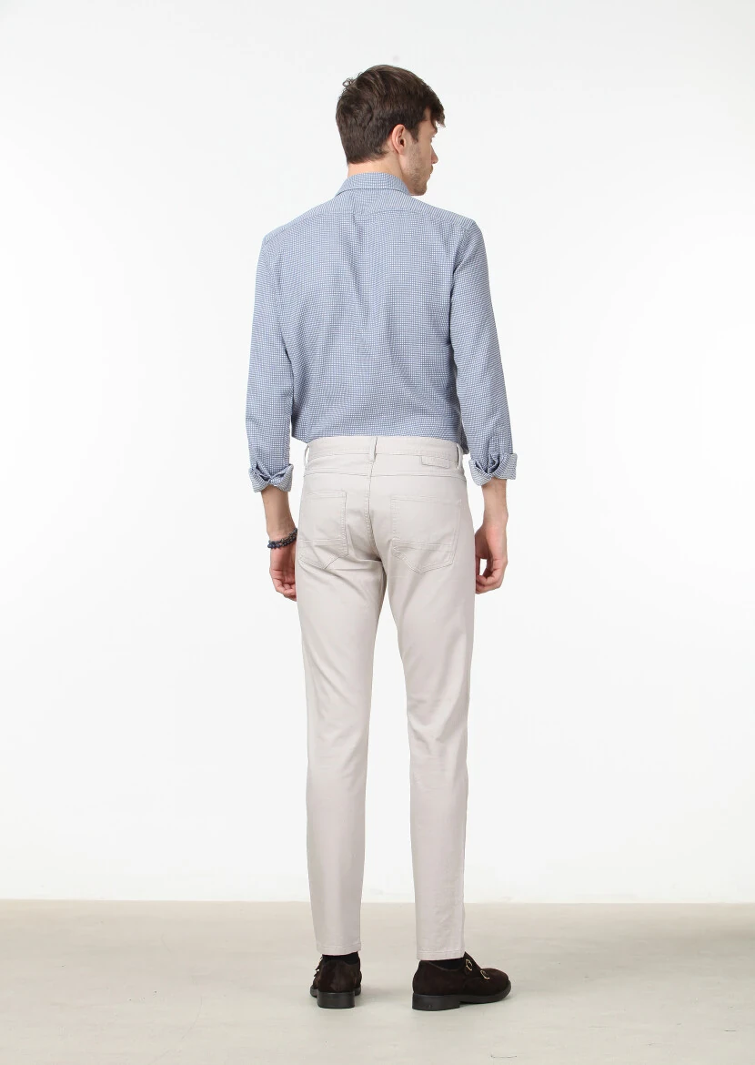 Bej Düz Dokuma Slim Fit Casual Pamuk Karışımlı Pantolon - 4