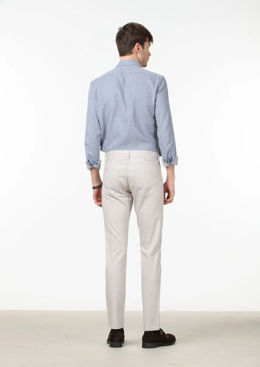 Bej Düz Dokuma Slim Fit Casual Pamuk Karışımlı Pantolon - 4