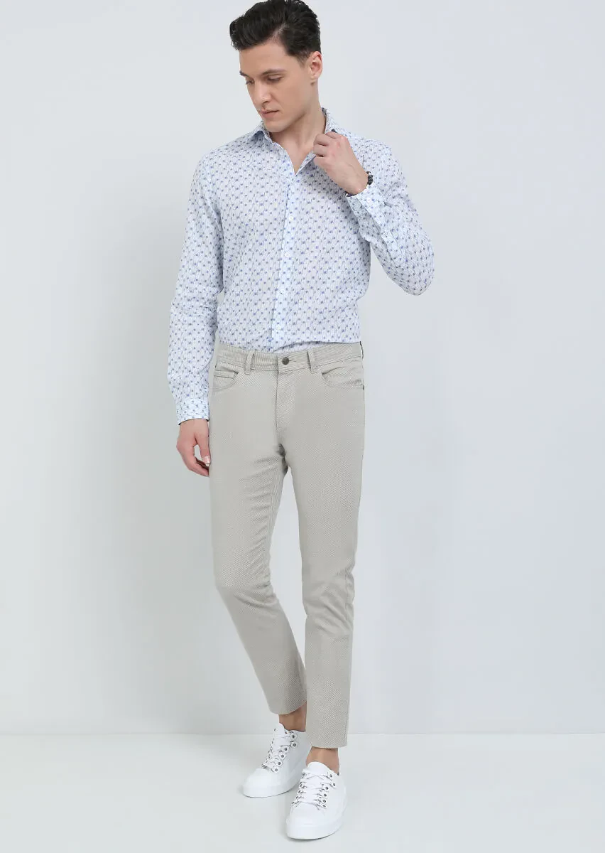 Bej Düz Dokuma Slim Fit Casual Pamuk Karışımlı Pantolon - 4