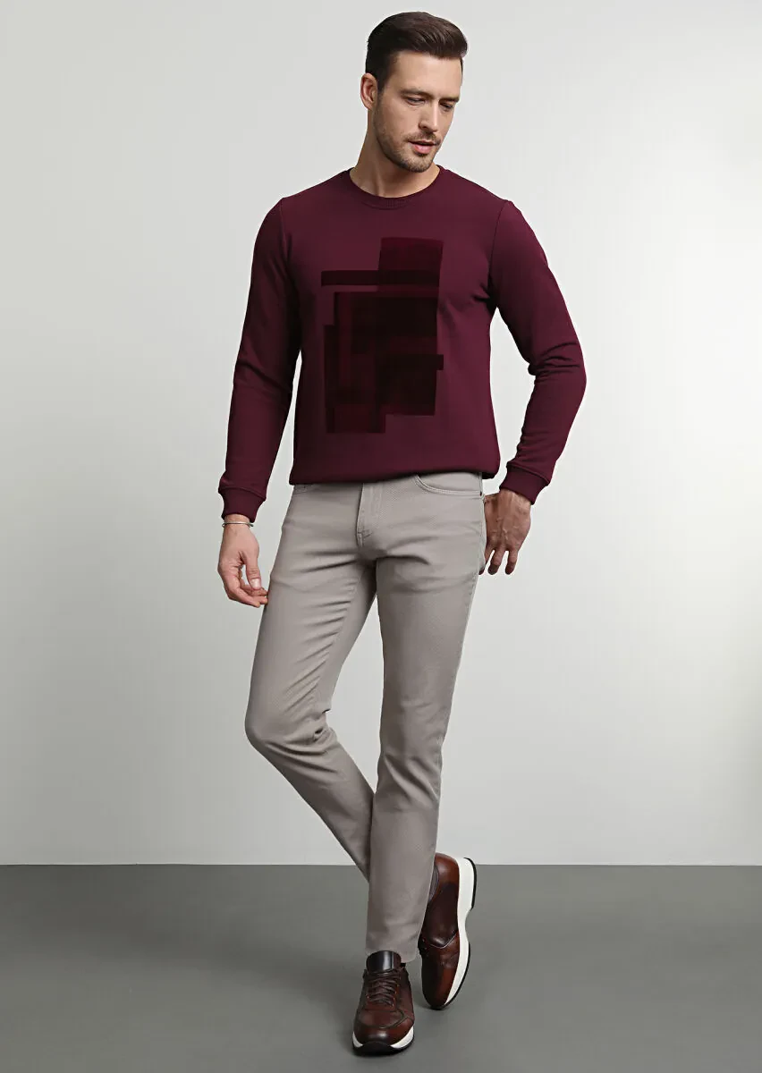 Bej Düz Dokuma Slim Fit Casual Pamuk Karışımlı Pantolon - 1