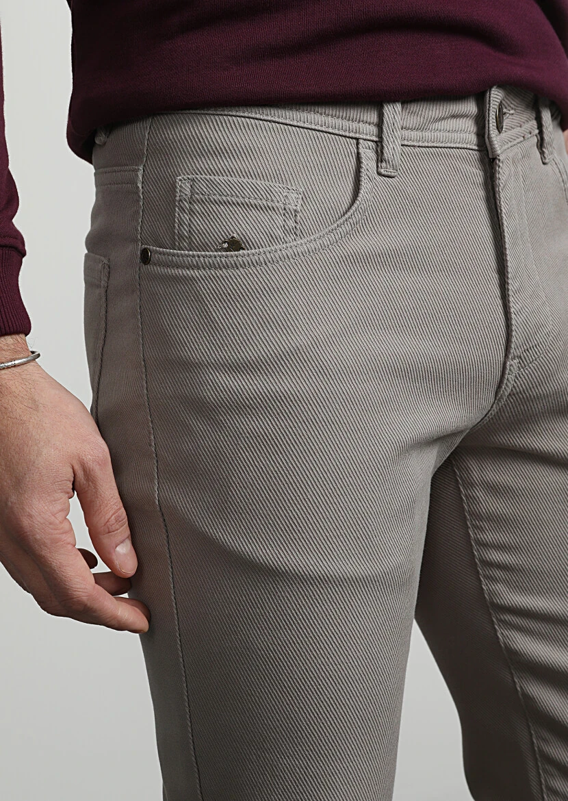Bej Düz Dokuma Slim Fit Casual Pamuk Karışımlı Pantolon 