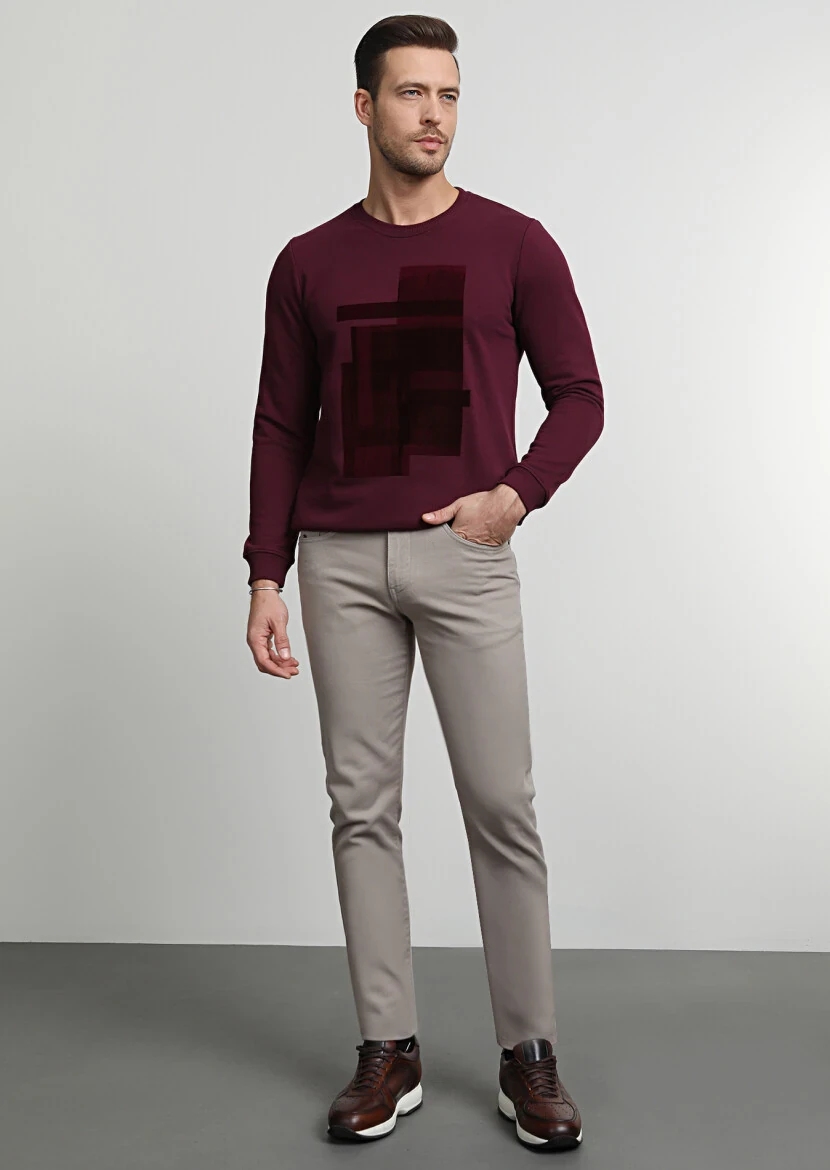 Bej Düz Dokuma Slim Fit Casual Pamuk Karışımlı Pantolon - 3