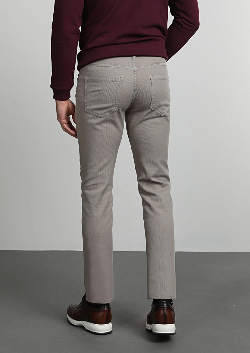 Bej Düz Dokuma Slim Fit Casual Pamuk Karışımlı Pantolon - 4
